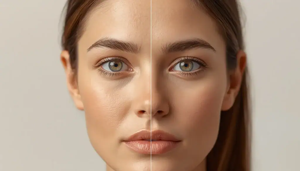 Natural Botox results comparison: visible frown lines softened with refreshed, relaxed expression at Derma Secret